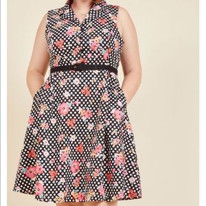 ModCloth Plus Size Polka Dot Floral Retro Dress